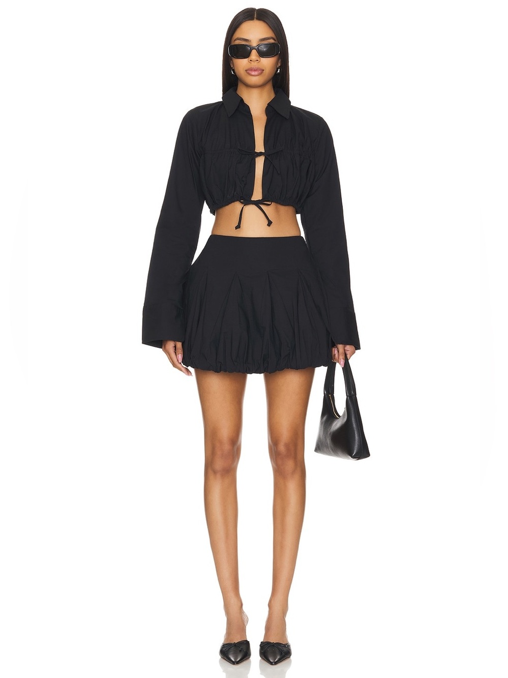 Lovers and Friends Valerie Bubble Mini Skirt Black XS Side Pockets